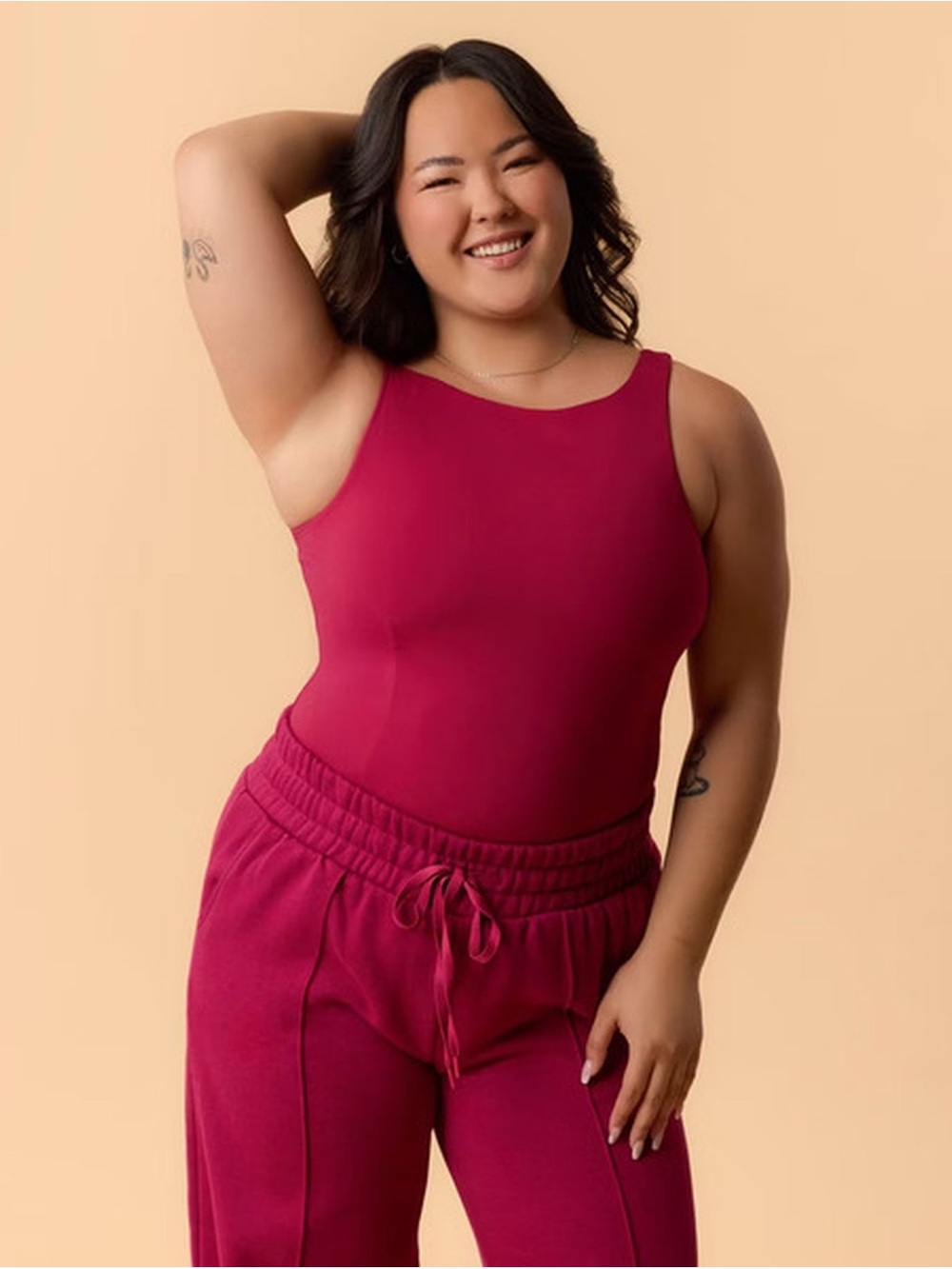 Women’s Blogilates Boatneck Crisscross Tank Top - Dark Pink / Burgundy